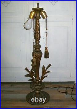 Antique Art Nouveau 32 Tall Lamp with Slag Glass 14 Panel Shade ORNATE Metal
