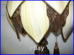 Antique Art Nouveau 32 Tall Lamp with Slag Glass 14 Panel Shade ORNATE Metal