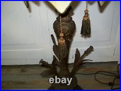 Antique Art Nouveau 32 Tall Lamp with Slag Glass 14 Panel Shade ORNATE Metal