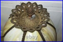 Antique Art Nouveau 32 Tall Lamp with Slag Glass 14 Panel Shade ORNATE Metal