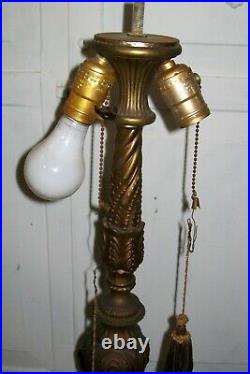 Antique Art Nouveau 32 Tall Lamp with Slag Glass 14 Panel Shade ORNATE Metal