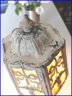 Antique Art Nouveau 6-Panel Slag Glass Cast Iron Table Lamp 15 Original Paint Antique Art Nouveau 6-Panel Slag Glass Cast Iron Table Lamp 15 Original Paint