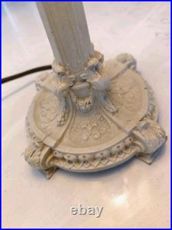 Antique Art Nouveau 6-Panel Slag Glass Cast Iron Table Lamp 15 Original Paint