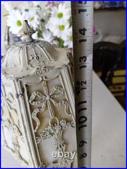 Antique Art Nouveau 6-Panel Slag Glass Cast Iron Table Lamp 15 Original Paint