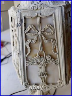 Antique Art Nouveau 6-Panel Slag Glass Cast Iron Table Lamp 15 Original Paint