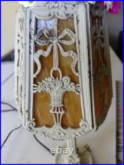 Antique Art Nouveau 6-Panel Slag Glass Cast Iron Table Lamp 15 Original Paint Antique Art Nouveau 6-Panel Slag Glass Cast Iron Table Lamp 15 Original Paint