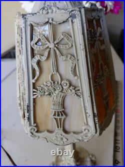 Antique Art Nouveau 6-Panel Slag Glass Cast Iron Table Lamp 15 Original Paint Antique Art Nouveau 6-Panel Slag Glass Cast Iron Table Lamp 15 Original Paint