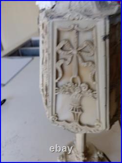 Antique Art Nouveau 6-Panel Slag Glass Cast Iron Table Lamp 15 Original Paint