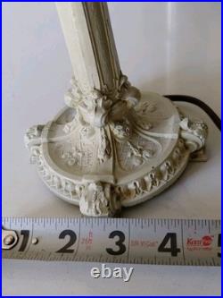 Antique Art Nouveau 6-Panel Slag Glass Cast Iron Table Lamp 15 Original Paint