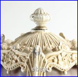 Antique Art Nouveau 6-Panel Slag Glass Cast Metal Table Lamp