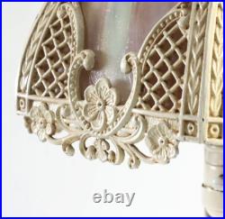 Antique Art Nouveau 6-Panel Slag Glass Cast Metal Table Lamp