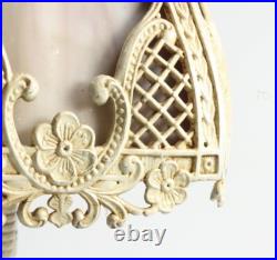 Antique Art Nouveau 6-Panel Slag Glass Cast Metal Table Lamp