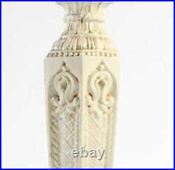 Antique Art Nouveau 6-Panel Slag Glass Cast Metal Table Lamp