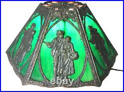 Antique Art Nouveau 6 Panel Slag Glass Figural Shade For Table Lamp Man Woman