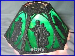 Antique Art Nouveau 6 Panel Slag Glass Figural Shade For Table Lamp Man Woman