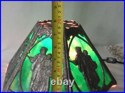 Antique Art Nouveau 6 Panel Slag Glass Figural Shade For Table Lamp Man Woman