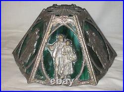 Antique Art Nouveau 6 Panel Slag Glass Figural Shade For Table Lamp Man Woman