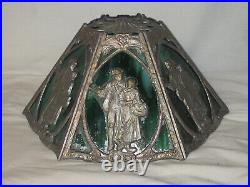 Antique Art Nouveau 6 Panel Slag Glass Figural Shade For Table Lamp Man Woman