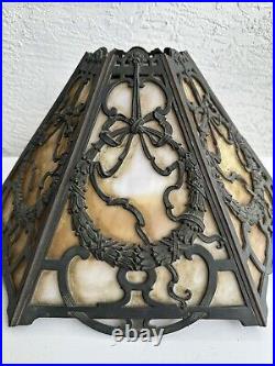 Antique Art Nouveau 6 Panel Slag Glass Table Lamp Shade 4P