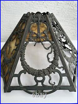 Antique Art Nouveau 6 Panel Slag Glass Table Lamp Shade 4P