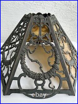 Antique Art Nouveau 6 Panel Slag Glass Table Lamp Shade 4P