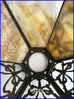 Antique Art Nouveau 6 Panel Slag Glass Table Lamp Shade 4P