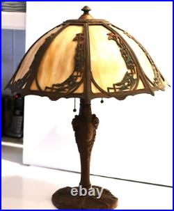 Antique Art Nouveau 8-Panel Curved Slag Glass Umbrella Shade Table Lamp Antique Art Nouveau 8-Panel Curved Slag Glass Umbrella Shade Table Lamp