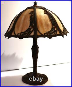 Antique Art Nouveau 8-Panel Curved Slag Glass Umbrella Shade Table Lamp Antique Art Nouveau 8-Panel Curved Slag Glass Umbrella Shade Table Lamp