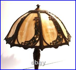 Antique Art Nouveau 8-Panel Curved Slag Glass Umbrella Shade Table Lamp