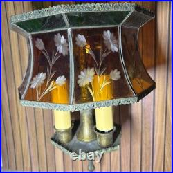Antique Art Nouveau 8 Panel Slag Glass Hanging Library Lamp NO CRACKS 1910