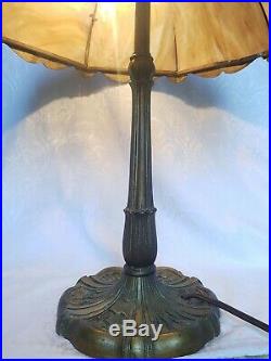 Antique Art Nouveau 8 Panel Slag Glass Lamp Ornate Floral Design