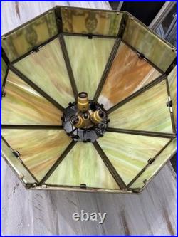 Antique Art Nouveau Amber Green White Slag Glass Hanging Lamp