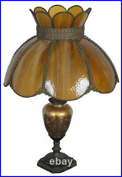 Antique Art Nouveau Amber Slag Glass Lamp Tiffany Style Boudoir Deco Stained 23