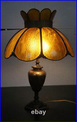 Antique Art Nouveau Amber Slag Glass Lamp Tiffany Style Boudoir Deco Stained 23