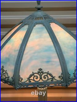Antique Art Nouveau Bent Slag Glass Blue Cotton Candy Lamp B & H Style