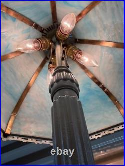 Antique Art Nouveau Bent Slag Glass Blue Cotton Candy Lamp B & H Style