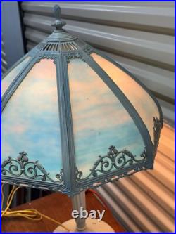 Antique Art Nouveau Bent Slag Glass Blue Cotton Candy Lamp B & H Style