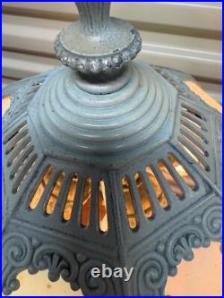 Antique Art Nouveau Bent Slag Glass Blue Cotton Candy Lamp B & H Style