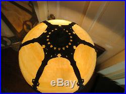 Antique Art Nouveau Bent Slag Glass Lamp Bradley & Hubbard Miller Handel Empire