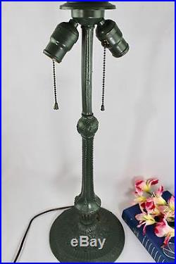 Antique Art Nouveau Blue 8 Panel Slag Glass Table Lamp Signed