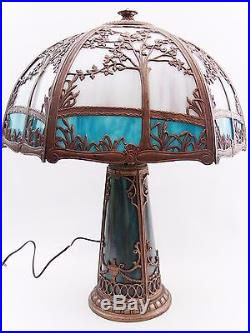 Antique Art Nouveau Blue White Slag Glass Lamp with Base Light Tree