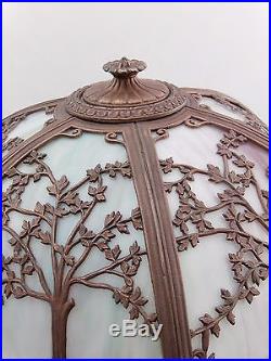 Antique Art Nouveau Blue White Slag Glass Lamp with Base Light Tree