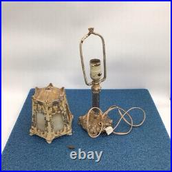 Antique Art Nouveau Boudoir 6-sided Slag Glass Shade Cast Iron -works