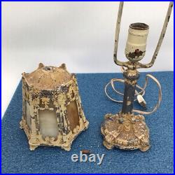 Antique Art Nouveau Boudoir 6-sided Slag Glass Shade Cast Iron -works