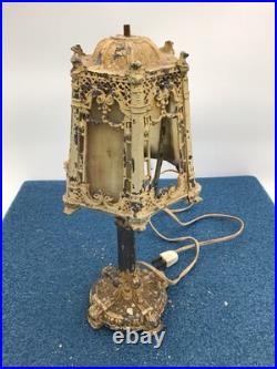 Antique Art Nouveau Boudoir 6-sided Slag Glass Shade Cast Iron -works