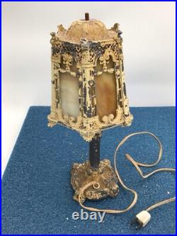 Antique Art Nouveau Boudoir 6-sided Slag Glass Shade Cast Iron -works