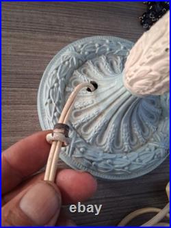 Antique Art Nouveau Boudoir Lamp 4 Sides Slag Glass Lamp Shade Side Table Light