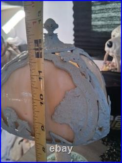 Antique Art Nouveau Boudoir Lamp 4 Sides Slag Glass Lamp Shade Side Table Light