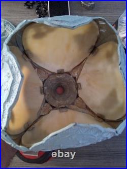 Antique Art Nouveau Boudoir Lamp 4 Sides Slag Glass Lamp Shade Side Table Light