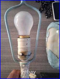 Antique Art Nouveau Boudoir Lamp 4 Sides Slag Glass Lamp Shade Side Table Light